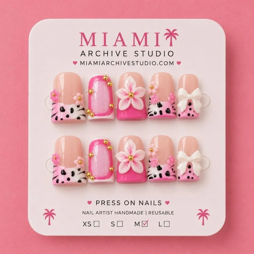 Handmade pink press on nails set